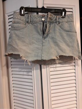 Garage Light Blue Denim Mini Skirt with Raw Edge